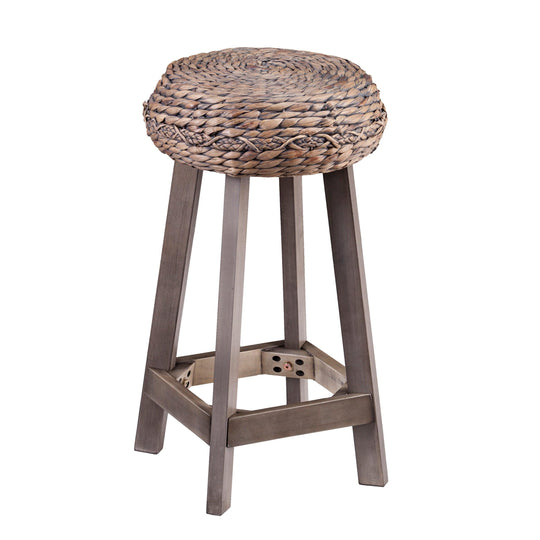 SEI Furniture Rutina Backless Round Water Hyacinth 24" Stools 2pc Set- Weathered Gray BAR STOOLS + COUNTER STOOLS