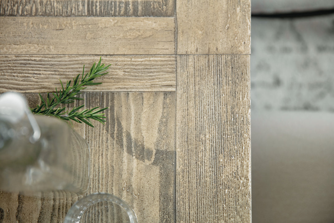 American Home Furniture Hooker Furniture Ciao Bella 84in Trestle Table with 2-18in Leaves-Flaky White/Black