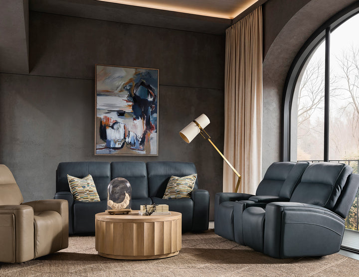 American Home Furniture Hooker Furniture Riverton Power Gliding Console Loveseat with Power Headrest and Lumbar