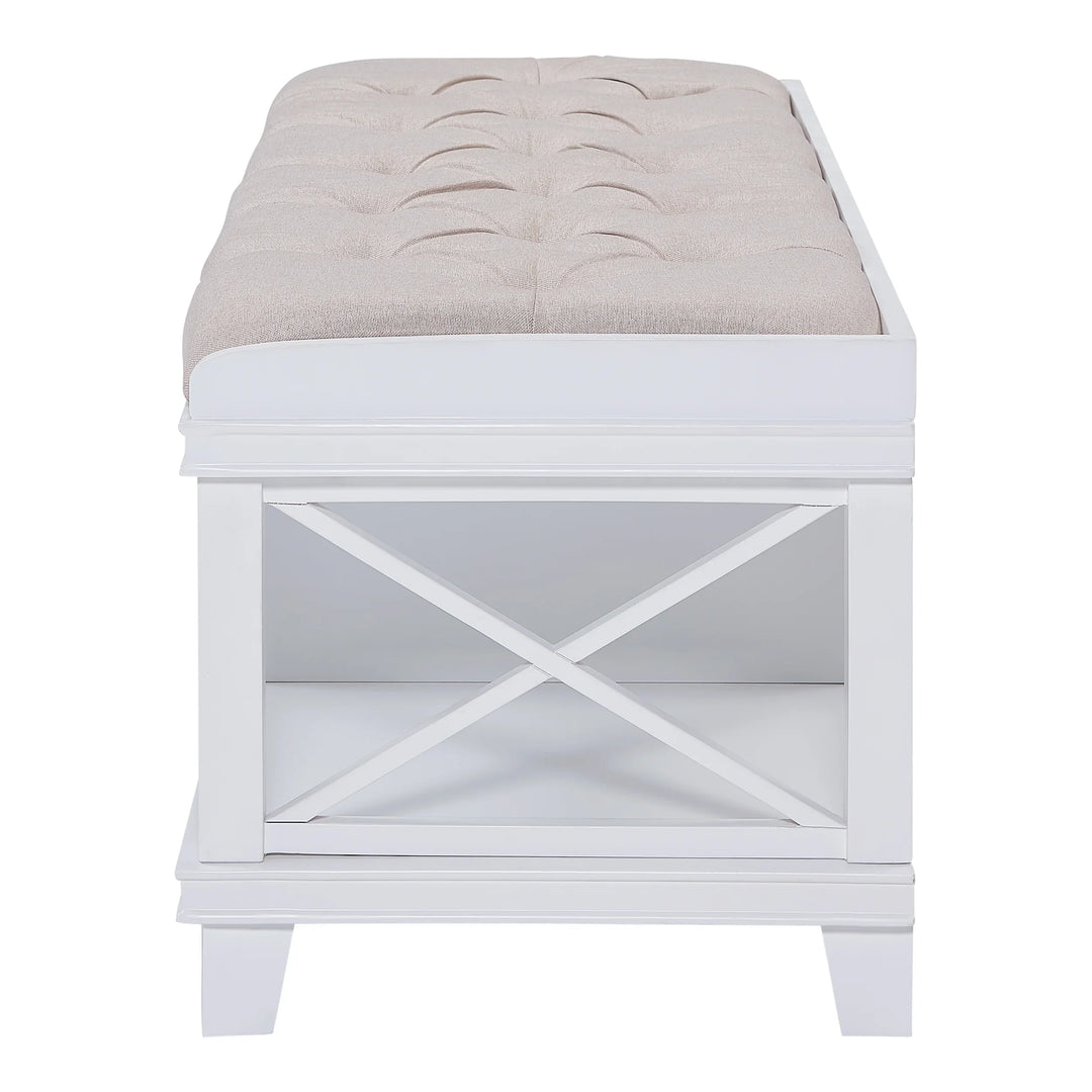 Wyndcliff White Upholstered Storage Bench - AmericanHomeFurniture