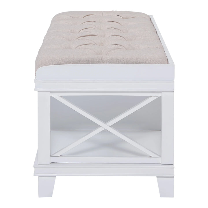 Wyndcliff White Upholstered Storage Bench - AmericanHomeFurniture