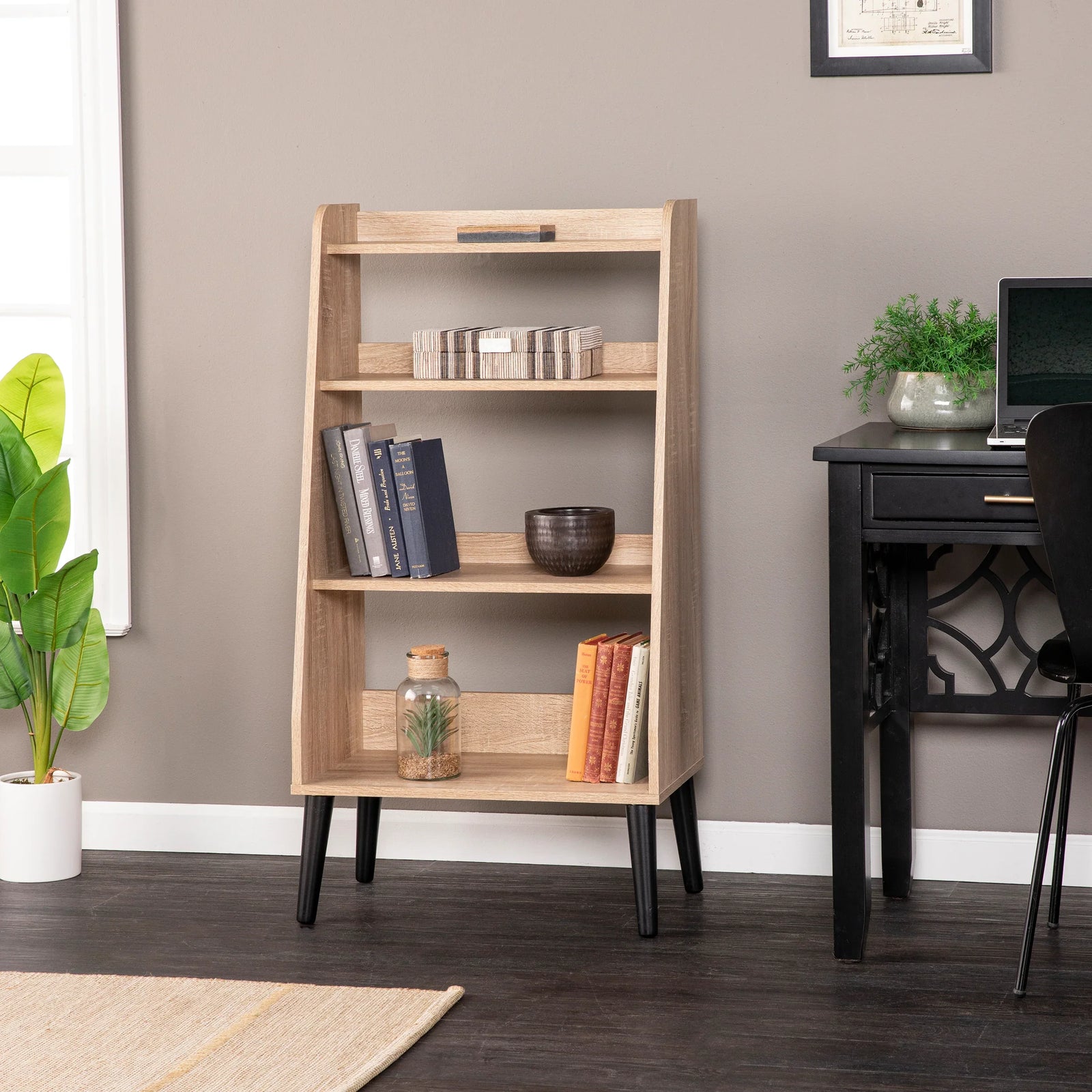 SEI Furniture Berritza Midcentury Modern Bookshelf - Natural BOOKCASES + SHELVES