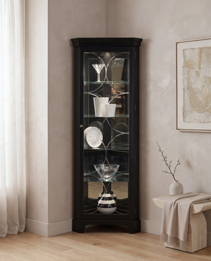 Curios Oxford Black Lighted 4 Shelf Corner Curio Cabinet - 21220