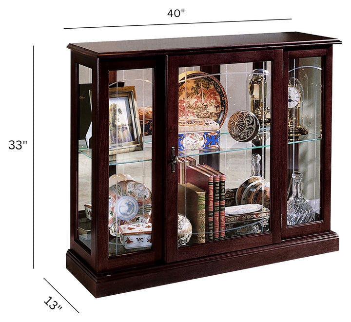 Curios Cherry Brown Lighted 1 Shelf Console Display Cabinet - 6705