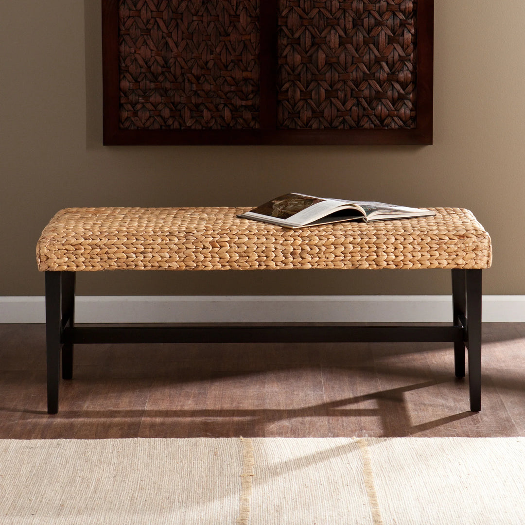 Standerson Entryway Bench w/ Woven Seat - Black - AmericanHomeFurniture