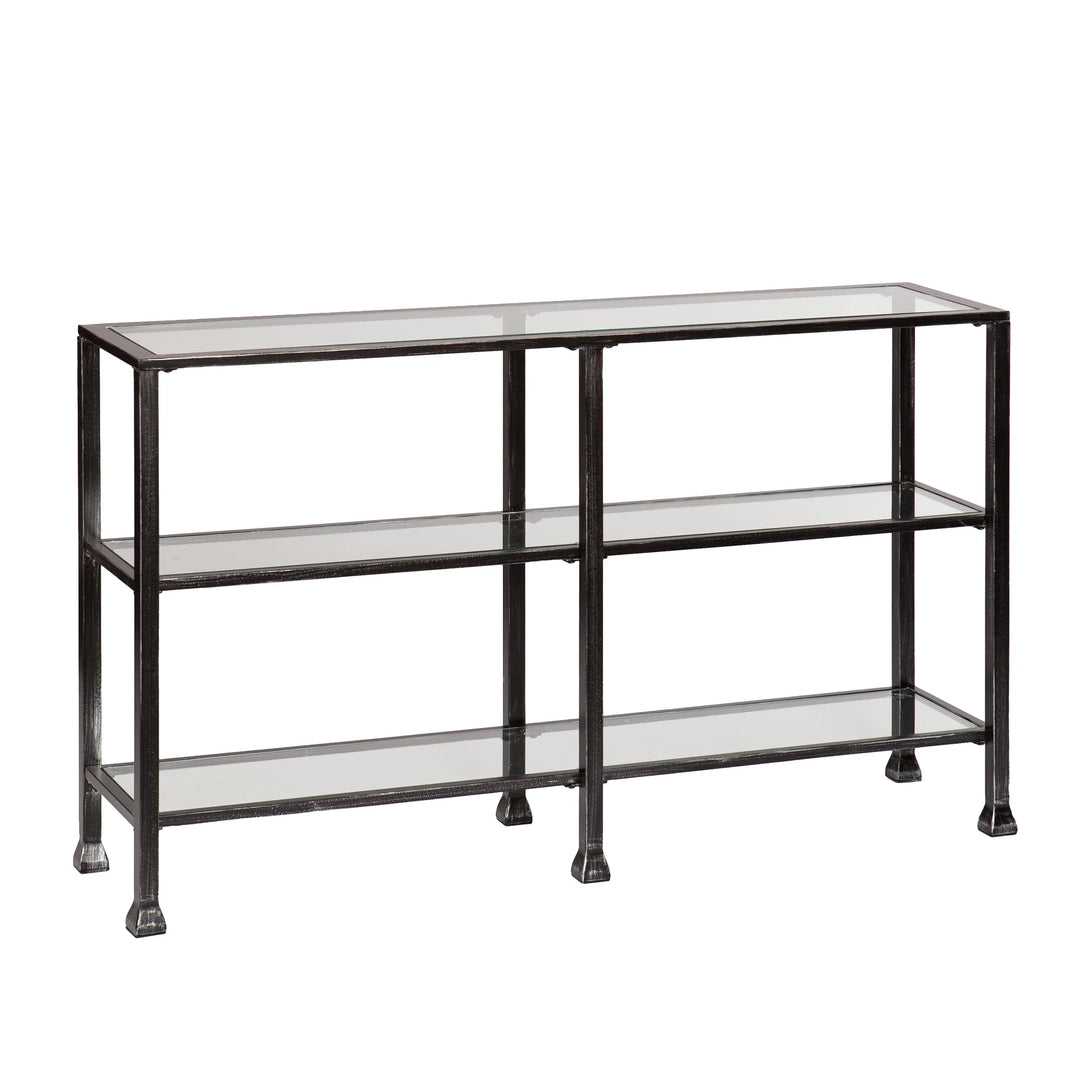 Metal/Glass 3-Tier Console Table - Distressed Black - AmericanHomeFurniture