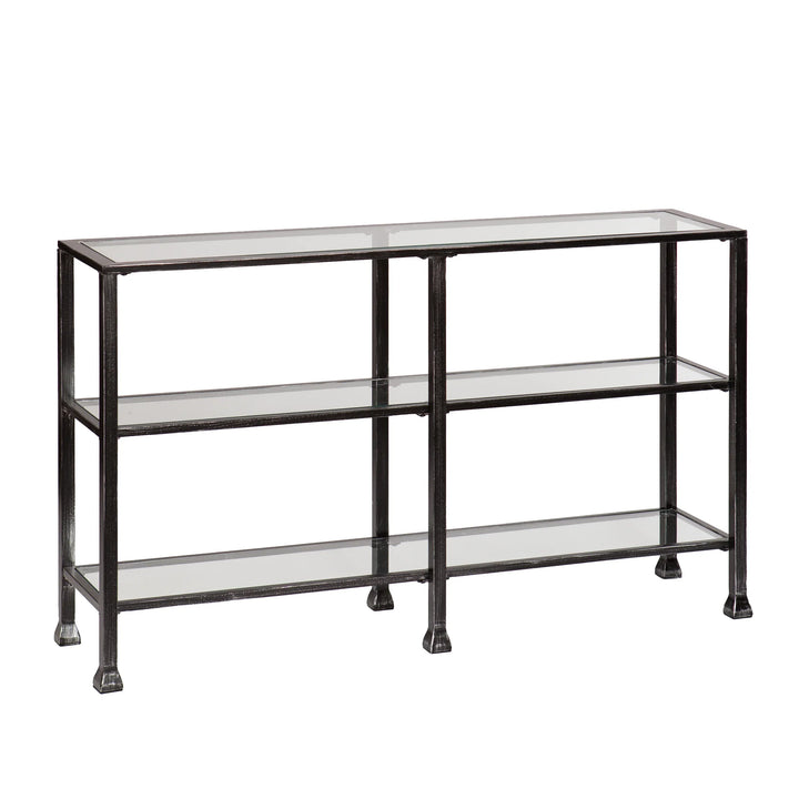 Metal/Glass 3-Tier Console Table - Distressed Black - AmericanHomeFurniture