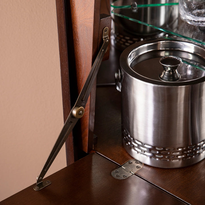 Larson Corner Bar Cabinet - Dark Tobacco - AmericanHomeFurniture