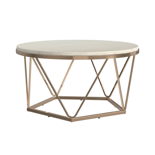 SEI Furniture Luna Round Faux Stone Coffee Table - Champagne COFFEE TABLES