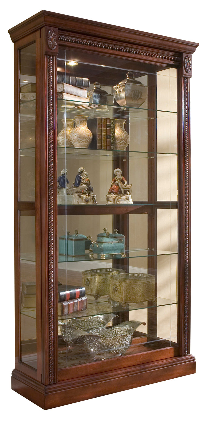 Curios Cherry Brown Lighted Sliding Door 5 Shelf Curio Cabinet - 20485