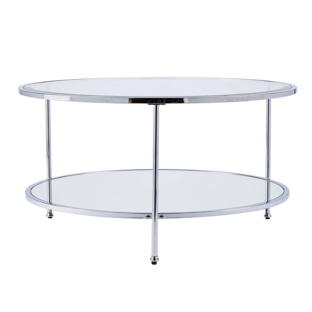 Risa Round Coffee Table w/ Storage - Chrome - AmericanHomeFurniture