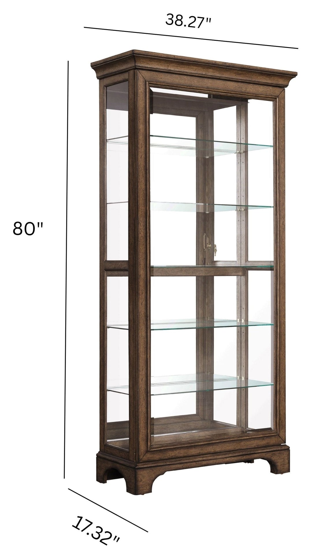 Accents Rich Brown Soft Chestnut Glass Shelves And Led Light Sliding Door Curio - P021768