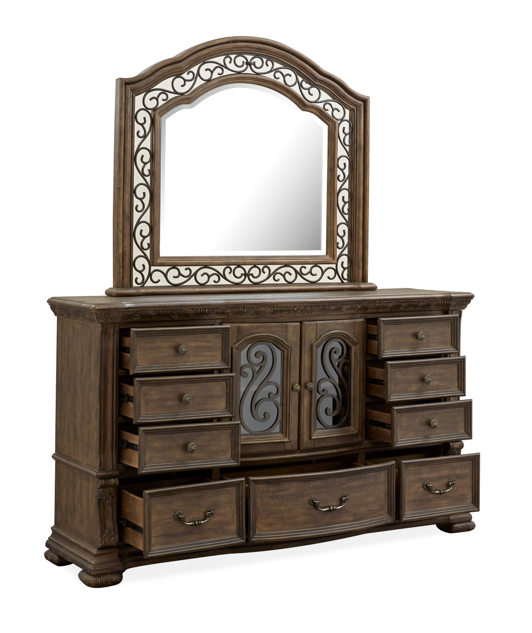 Durango Willadeene Brown Drawer Dresser With Shaped Mirror - B5133-2045