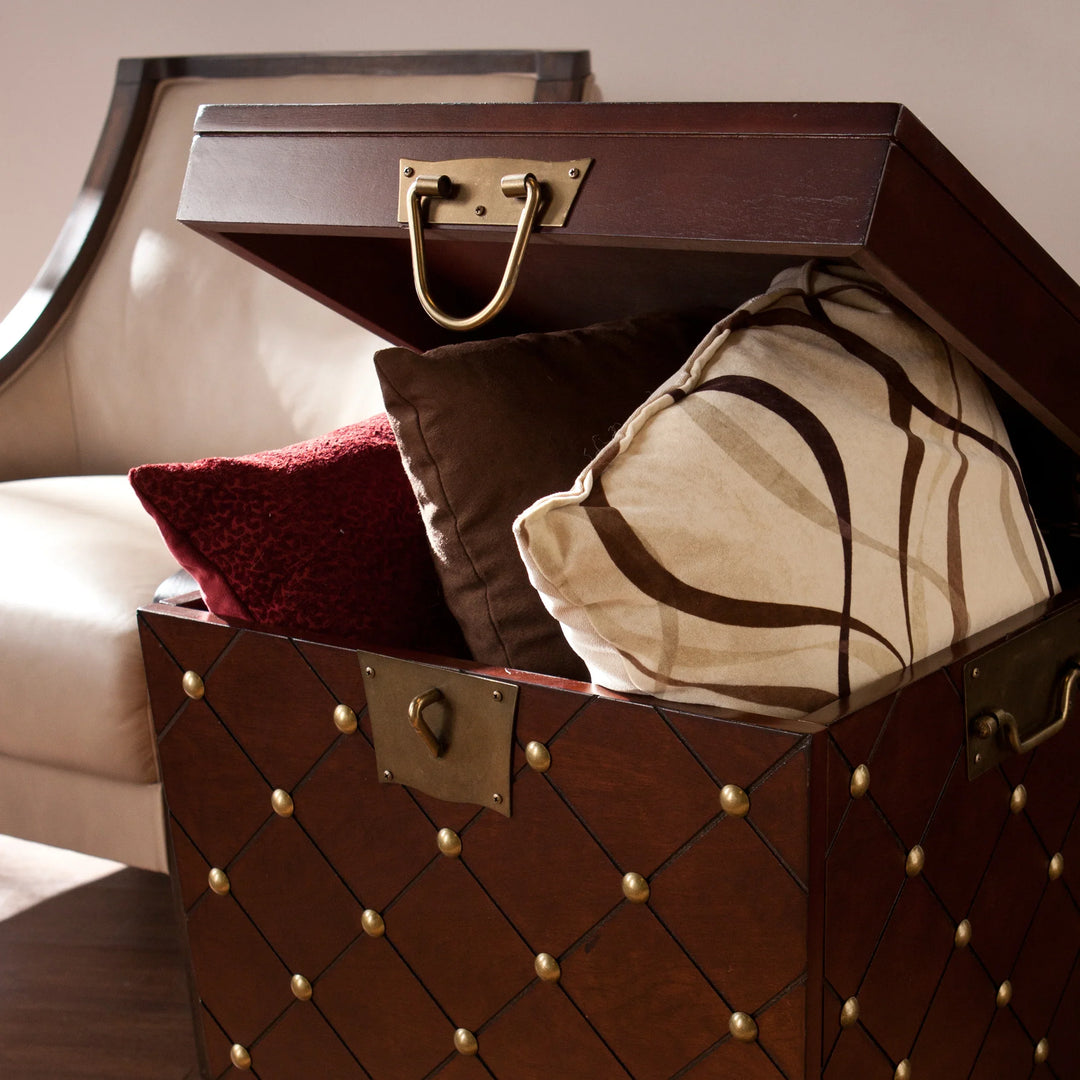 Nailhead End Table Trunk - Espresso - AmericanHomeFurniture