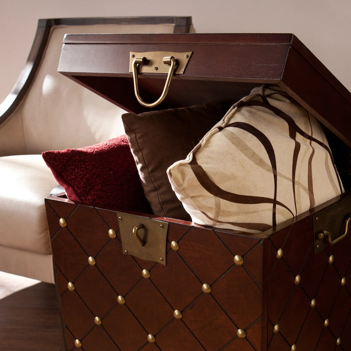 Nailhead End Table Trunk - Espresso - AmericanHomeFurniture
