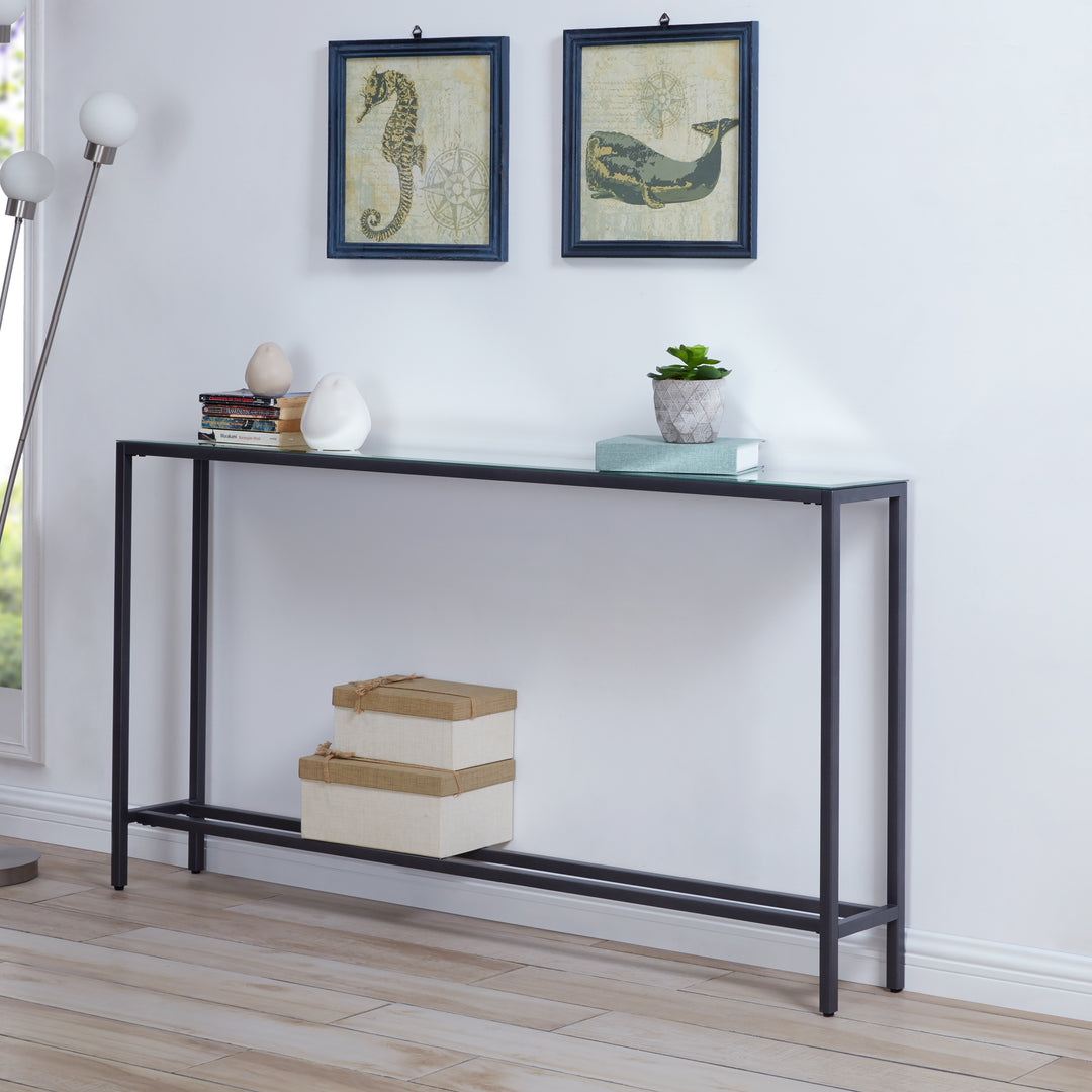 American Home Furniture | SEI Furniture - Darrin Narrow Long Console Table w/ Mirrored Top – Black