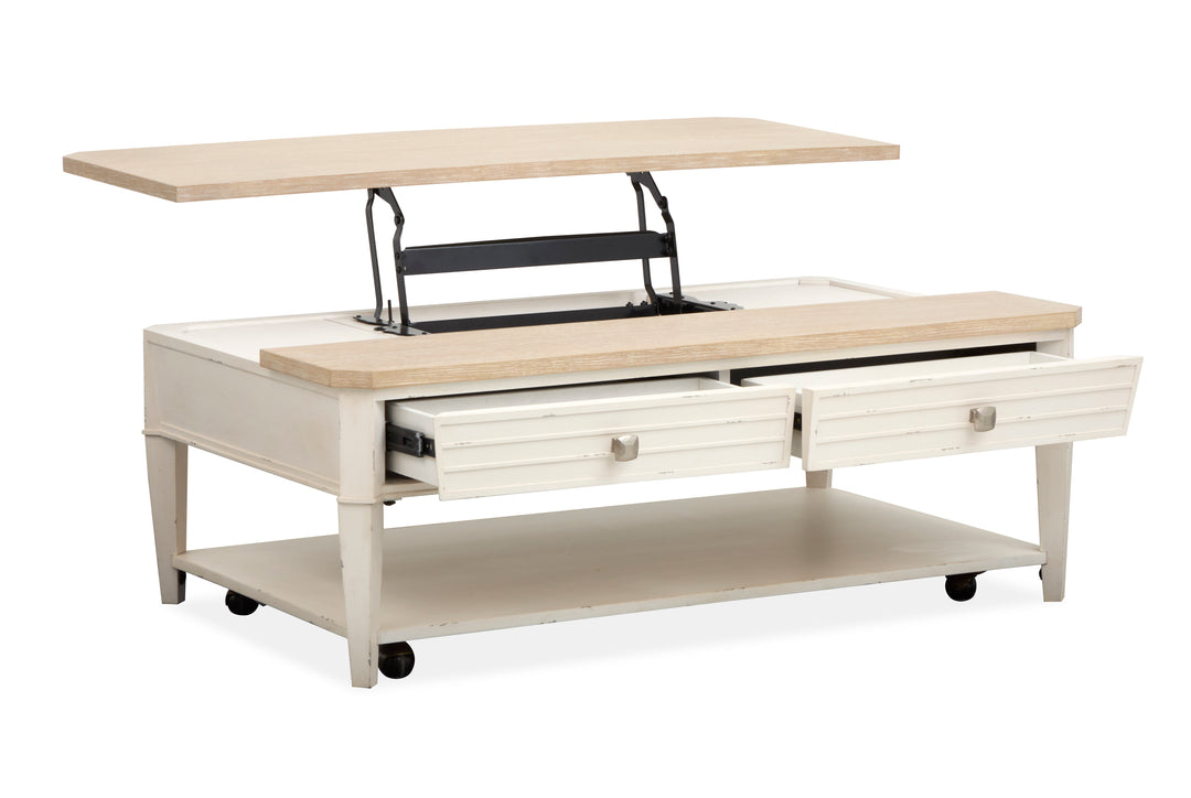 Echo Isles Sea Pearl And Driftwood Lift Top Storage Cocktail Table With Casters - T6310-50