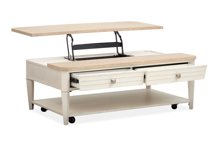 Echo Isles Sea Pearl And Driftwood Lift Top Storage Cocktail Table With Casters - T6310-50
