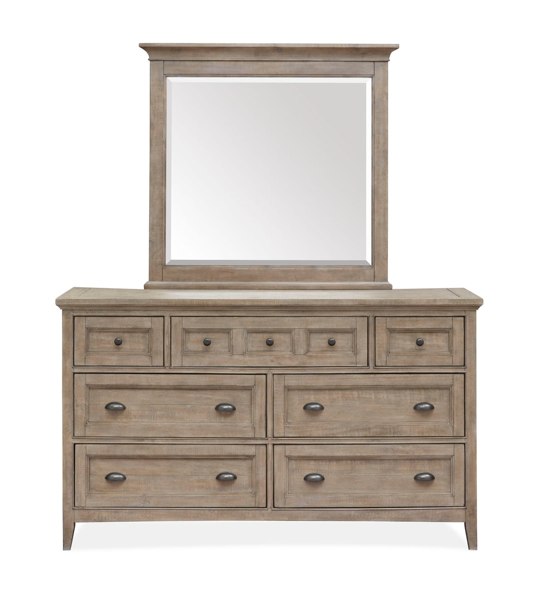 Paxton Place Dovetail Grey Drawer Dresser With Landscape Mirror - B4805-2040