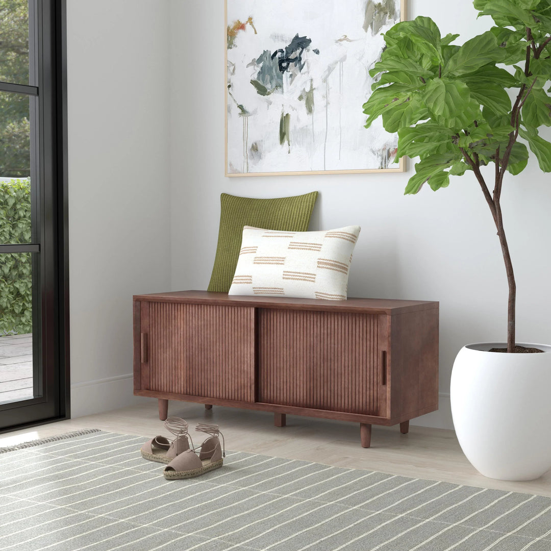 Parkdell Storage Bench with Sliding Doors - AmericanHomeFurniture