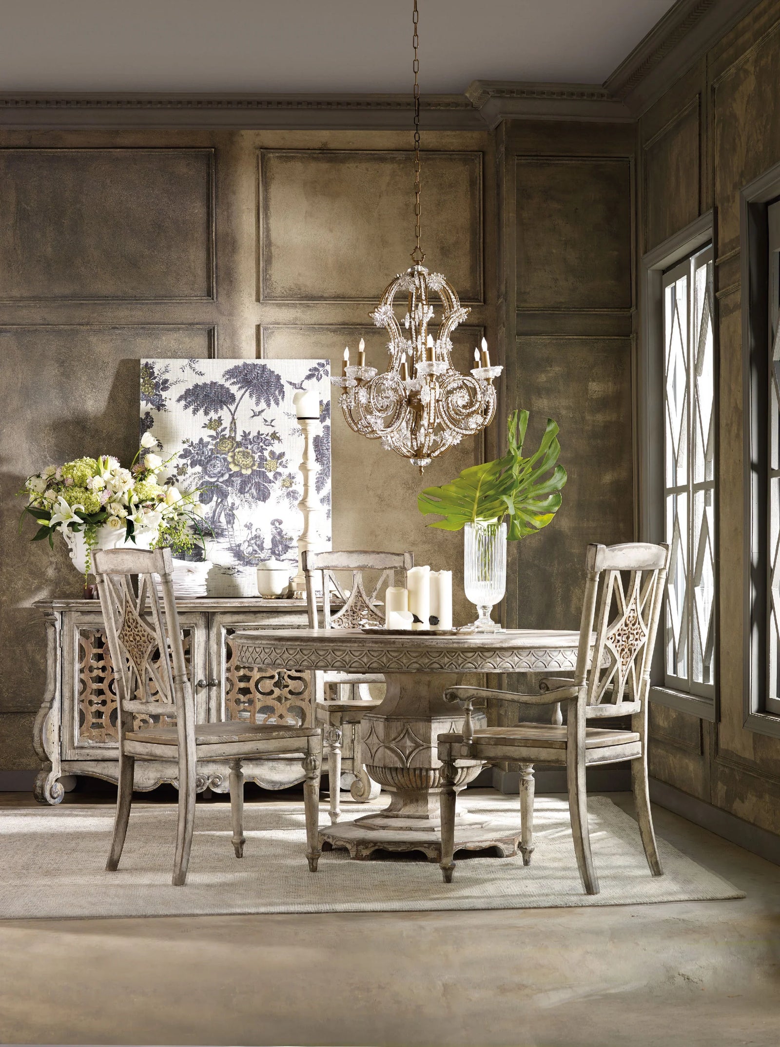 American Home Furniture Hooker Furniture Chatelet Round Dining Table with One 20'' Leaf