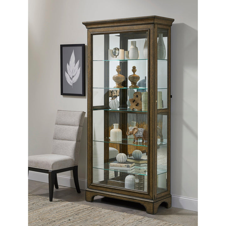 Traditional Sliding Door Curio with Glass Shelves and LED Light - AmericanHomeFurniture