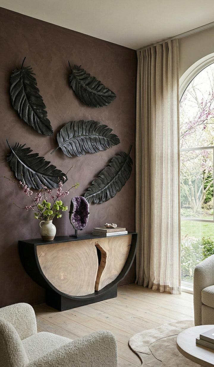 Feather Wall Decor, Black, Metal in setting