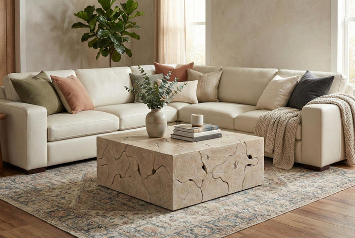 Teak Slice Coffee Table in setting