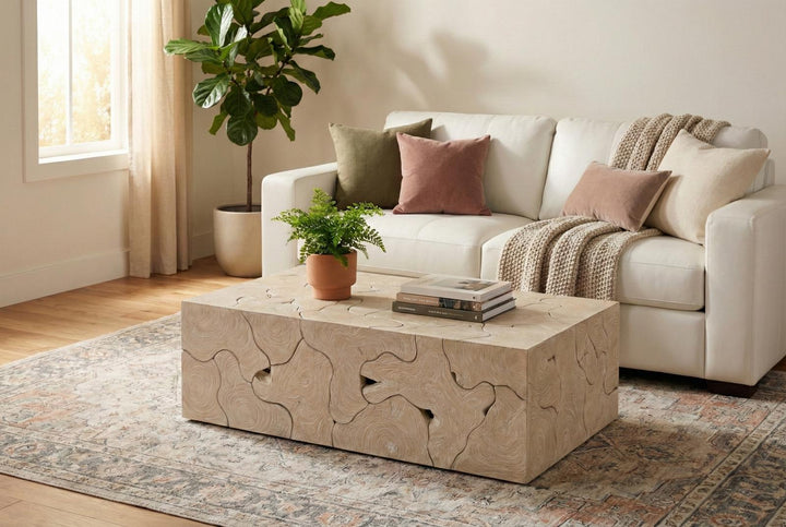 Teak Slice Coffee Table in setting