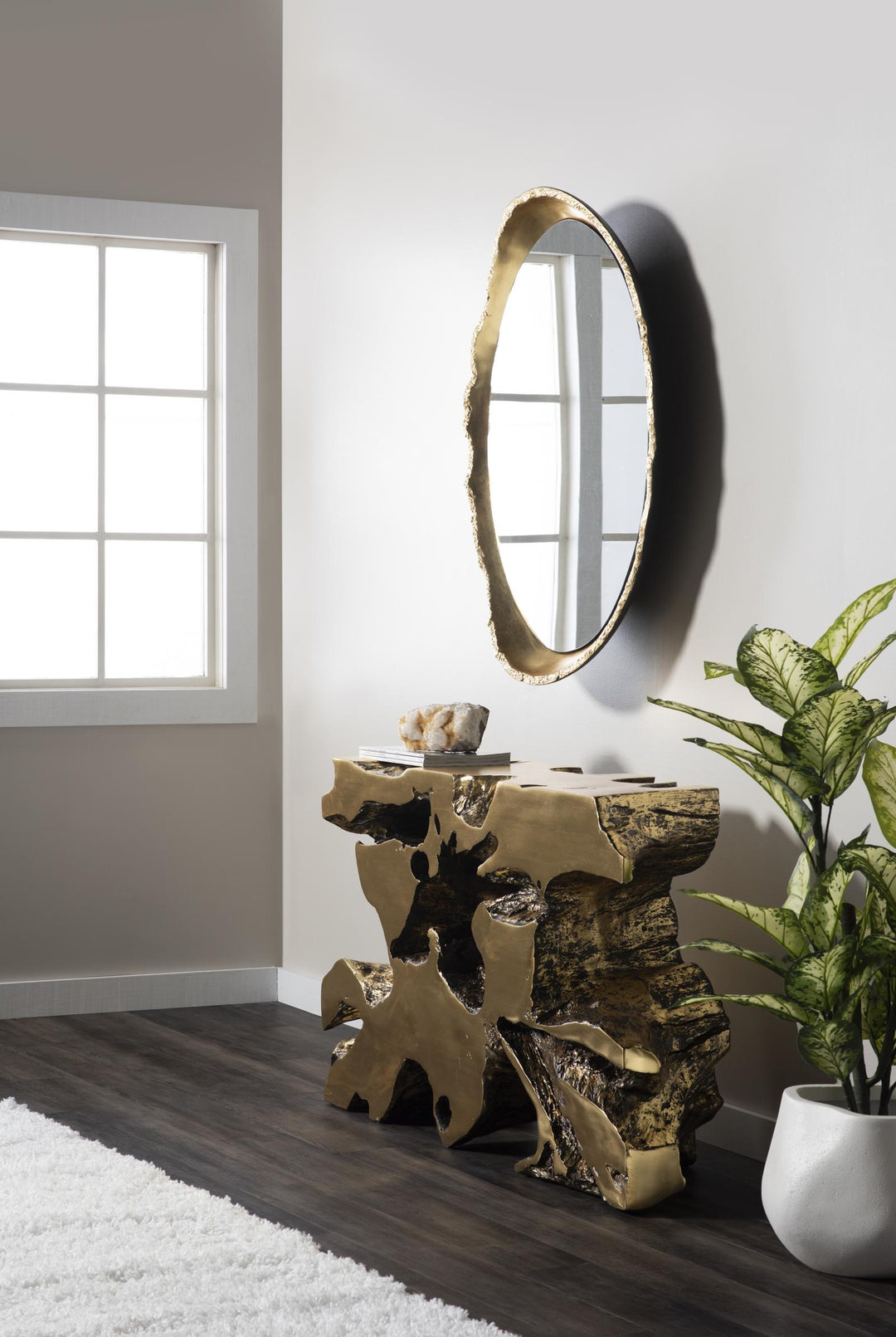 Broken Egg Mirror, Black and Gold Leaf in setting