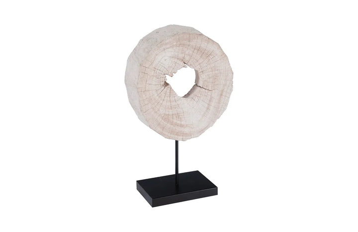 American Home Furniture Phillips Collection Eroded Wood Circle Sculpture on Stand 