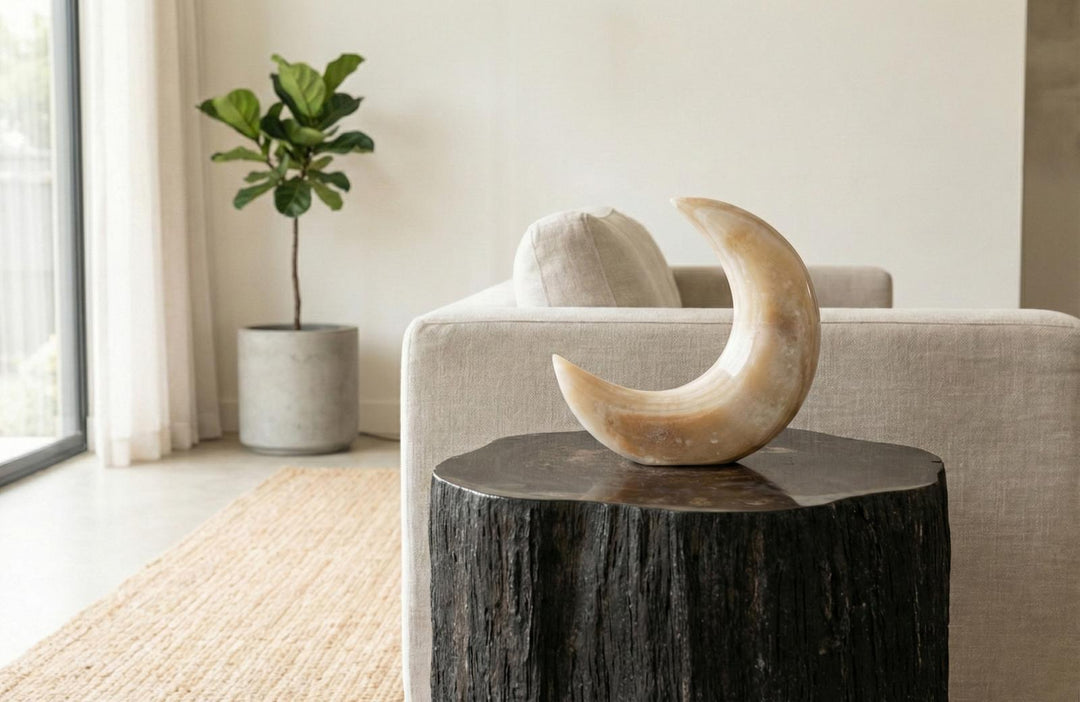 Onyx Moon Sculpture, Large in setting