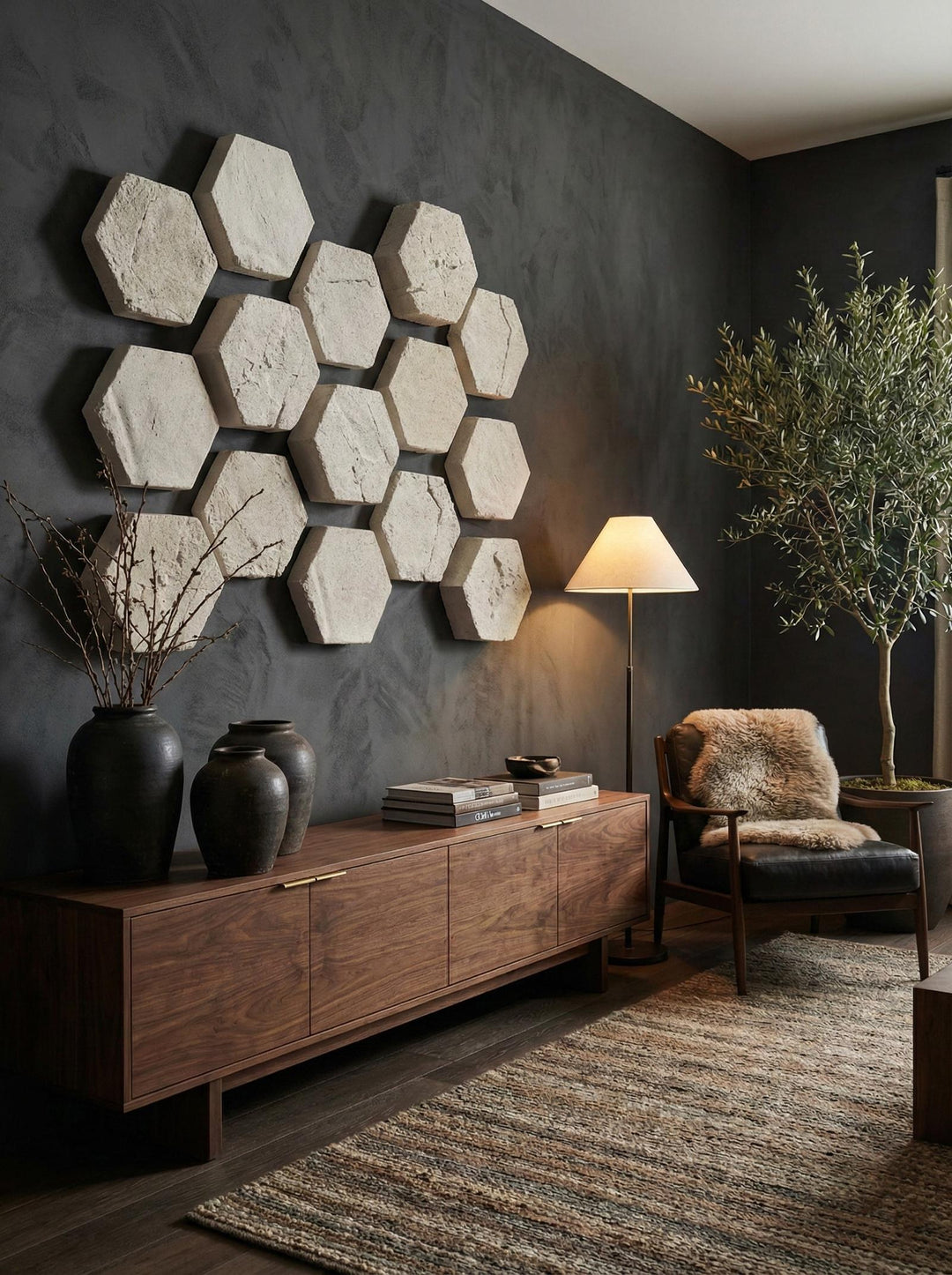 Hexagon Wall Tiles, Set of 3 in setting