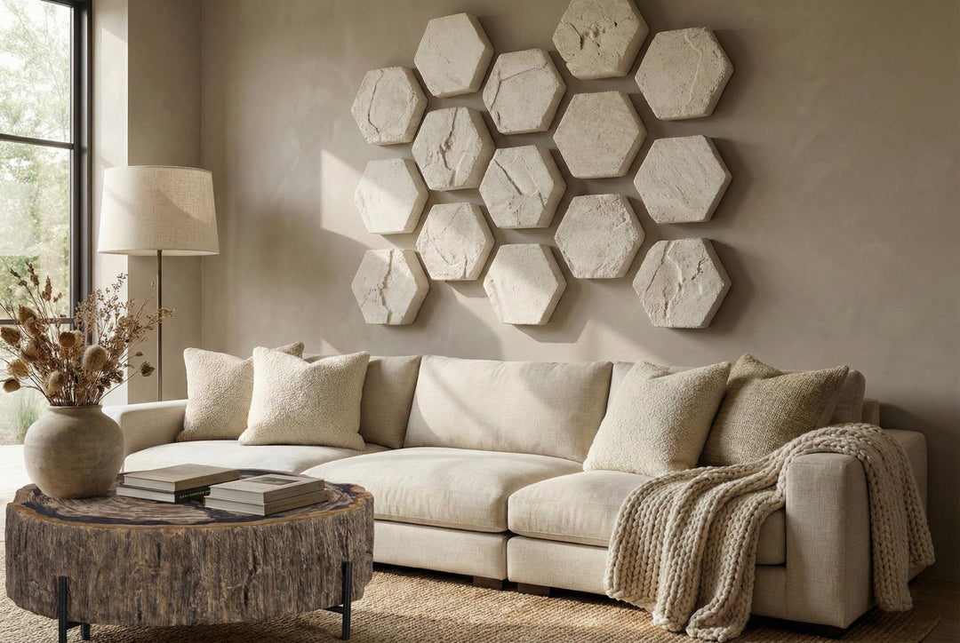 Hexagon Wall Tiles, Set of 3 in setting