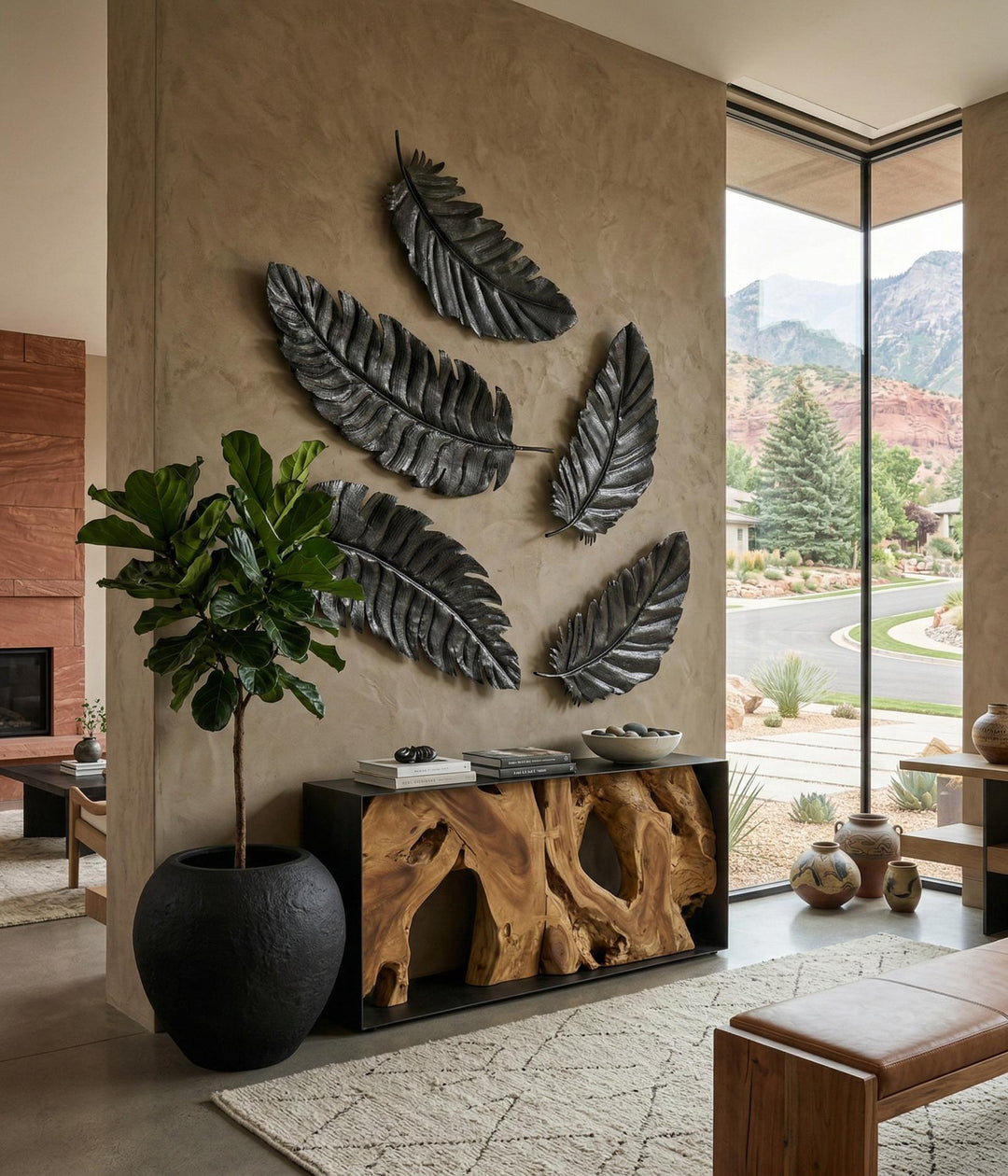 Feather Wall Decor, Black, Metal in setting