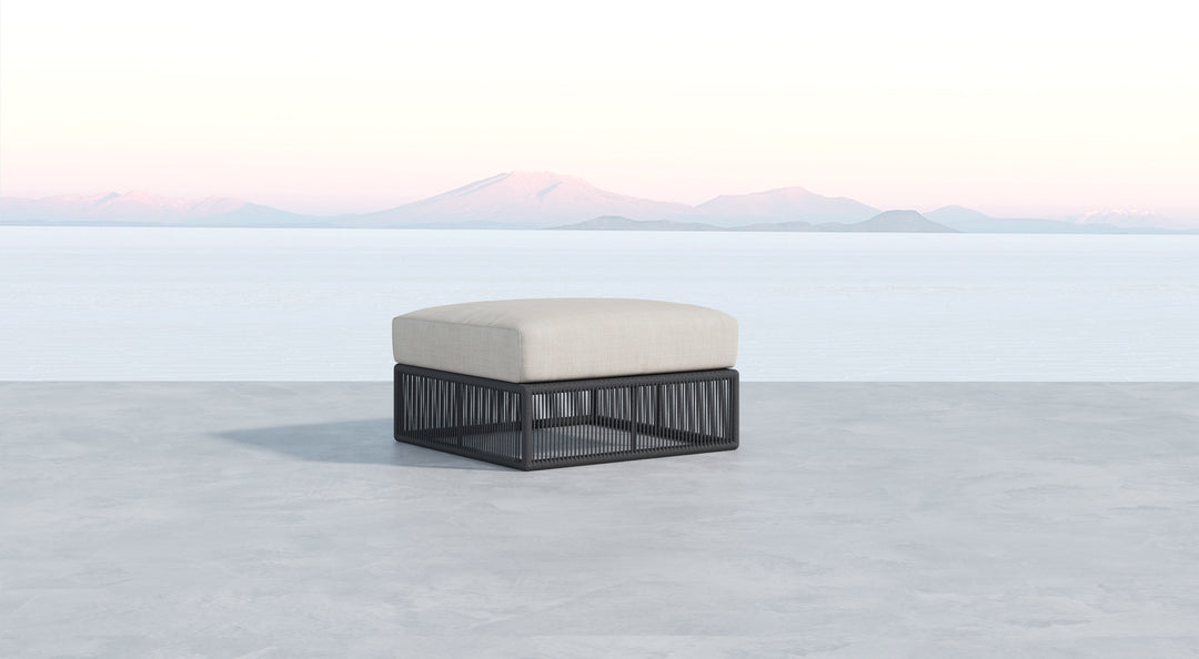 Milano Ottoman in Dupione Celeste w/ Self Welt