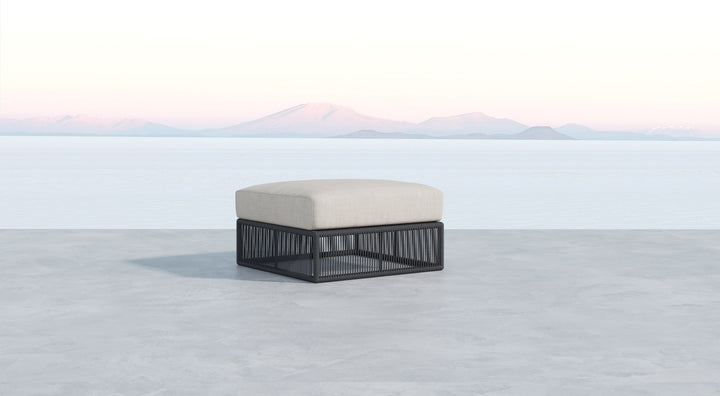 Milano Ottoman in Dupione Celeste w/ Self Welt
