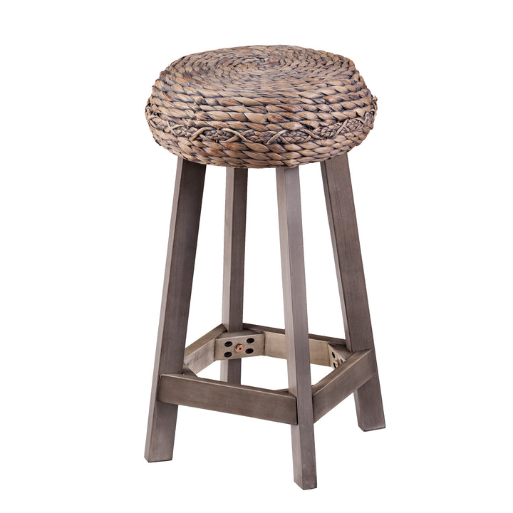 American Home Furniture | SEI Furniture - Rutina Backless Round Water Hyacinth 24" Stools 2pc Set- Weathered Gray