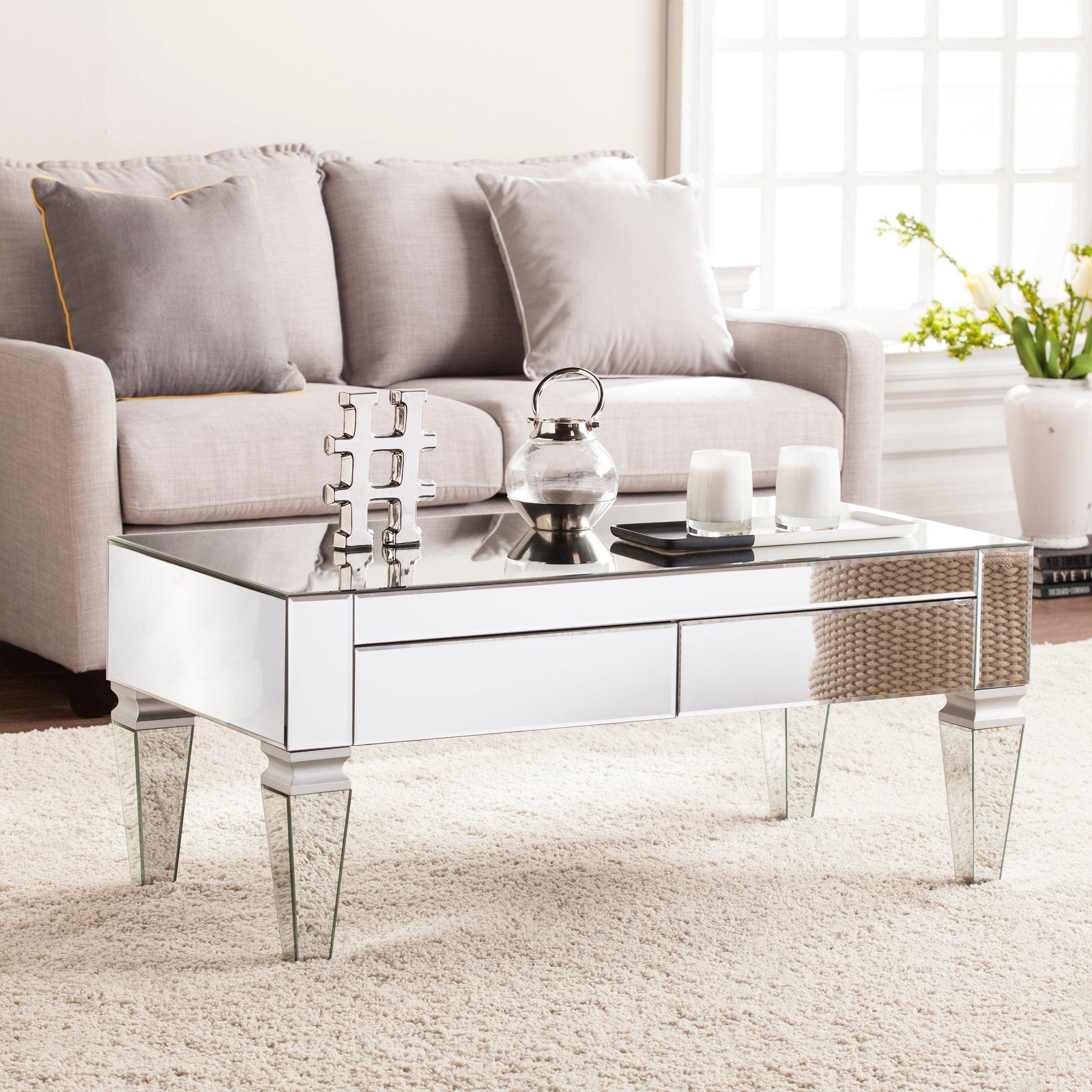 SEI Furniture Darien Mirrored Coffee Table w/ Storage COFFEE TABLES