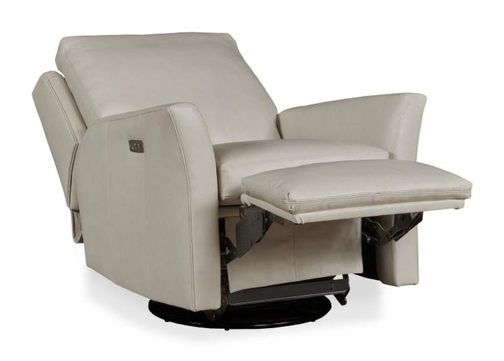 American Home Furniture | Century - Century Leather Stocked Reed Swivel Glider Electric Recliner