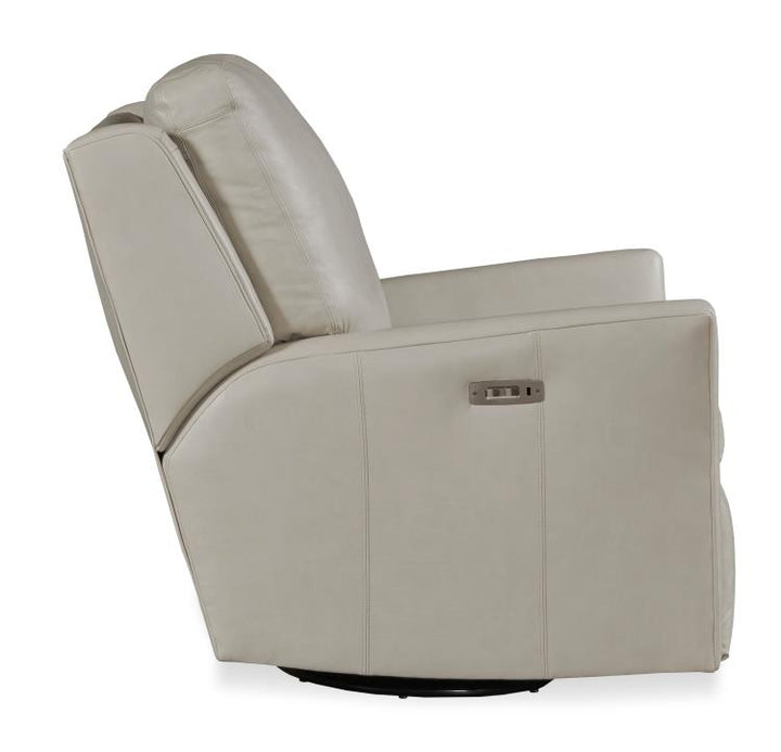 American Home Furniture | Century - Century Leather Stocked Reed Swivel Glider Electric Recliner