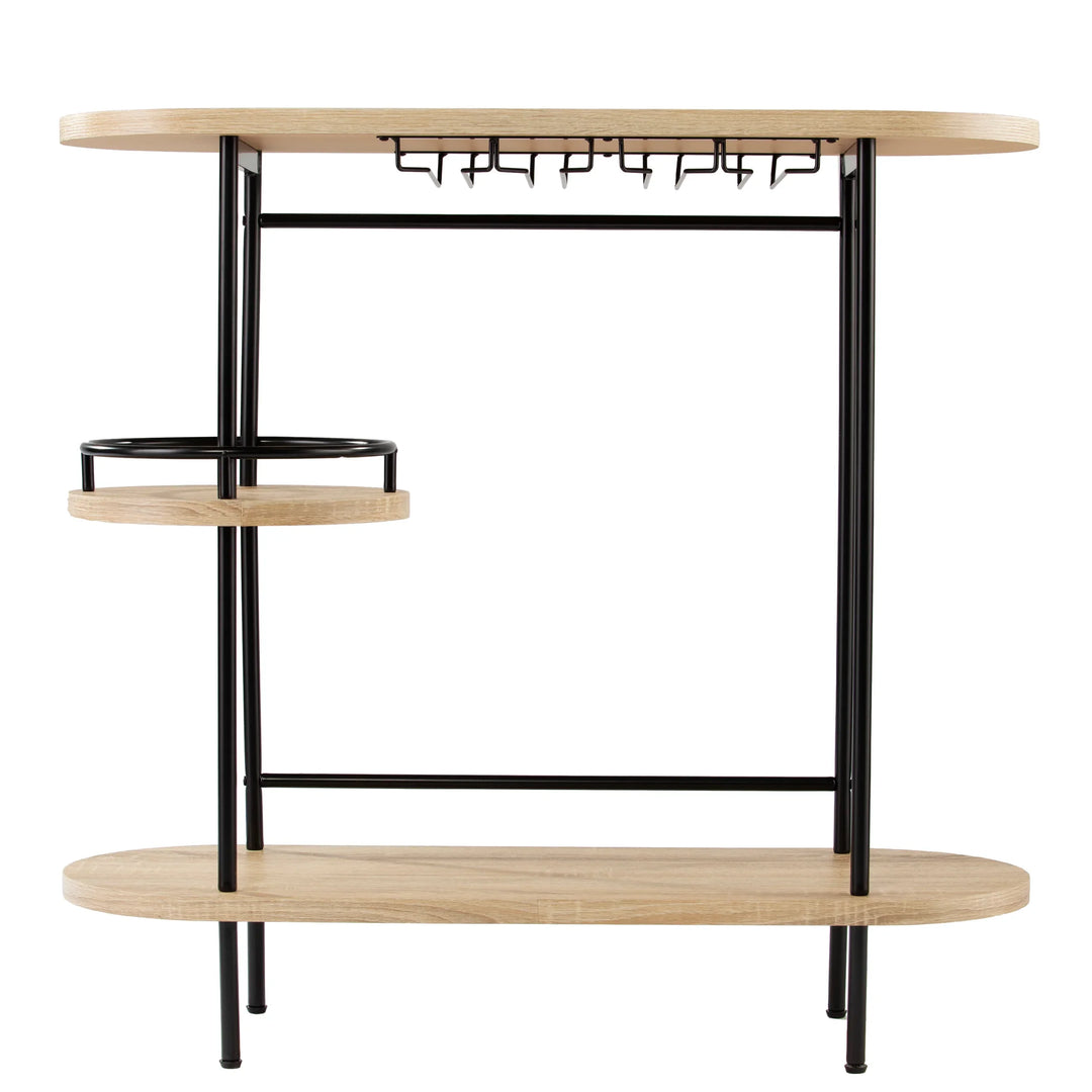 Dagney Wine/Bar Table w/ Glassware Storage – Natural and Black Finish - AmericanHomeFurniture