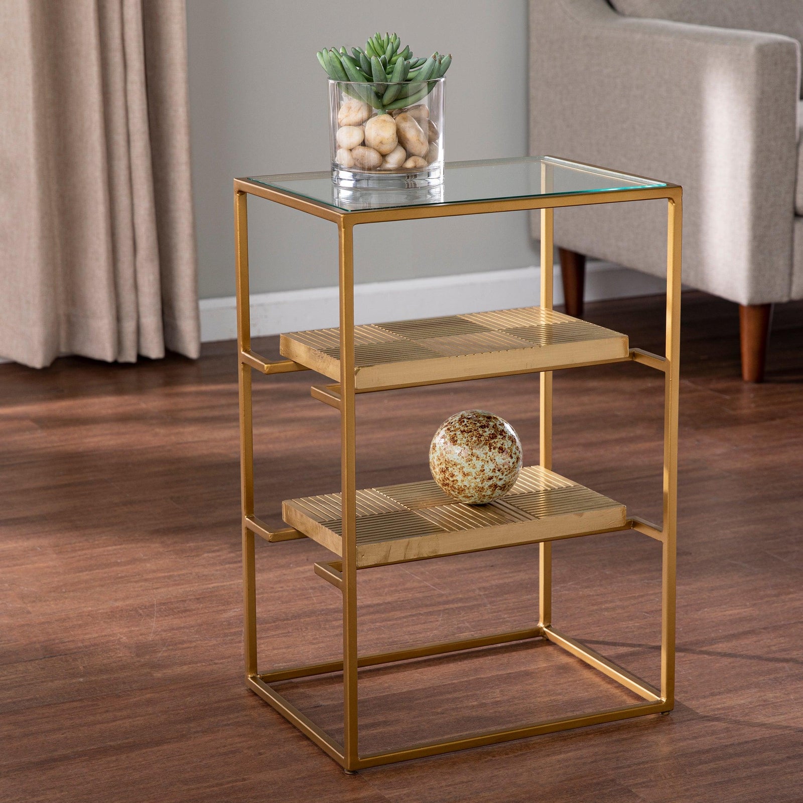 SEI Furniture Penketh Glass-Top End Table w/ Storage ACCENT TABLES