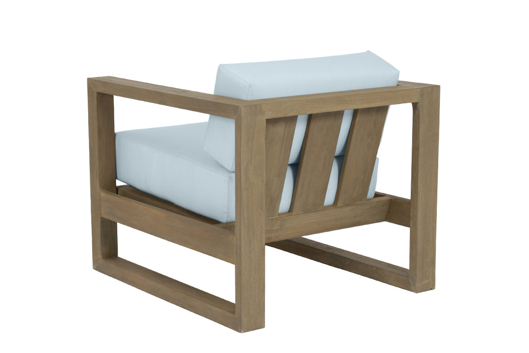 Coastal Teak Club Chair in Canvas Skyline, No Welt
