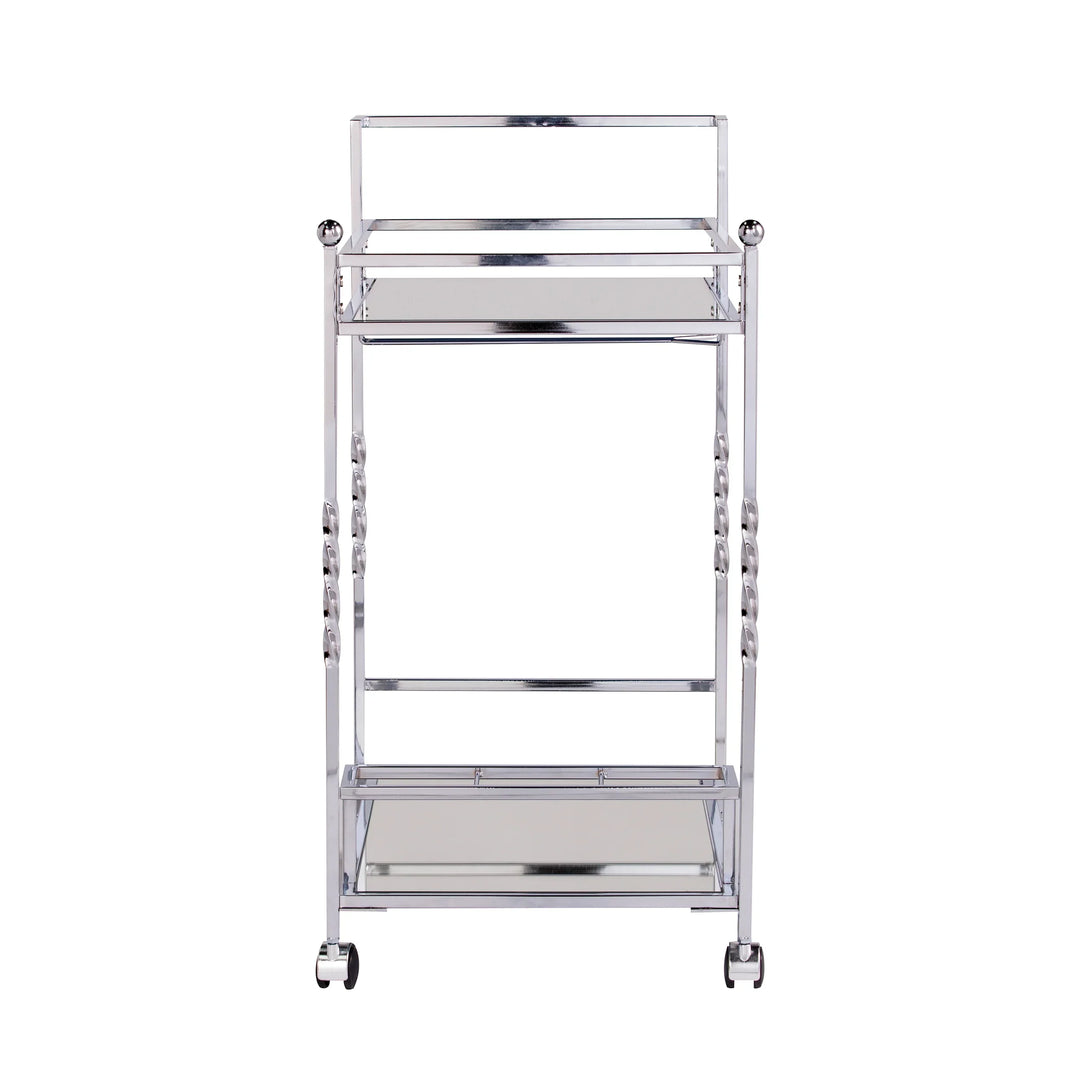 Ivers Metal Mirrored Bar Cart - Chrome - AmericanHomeFurniture