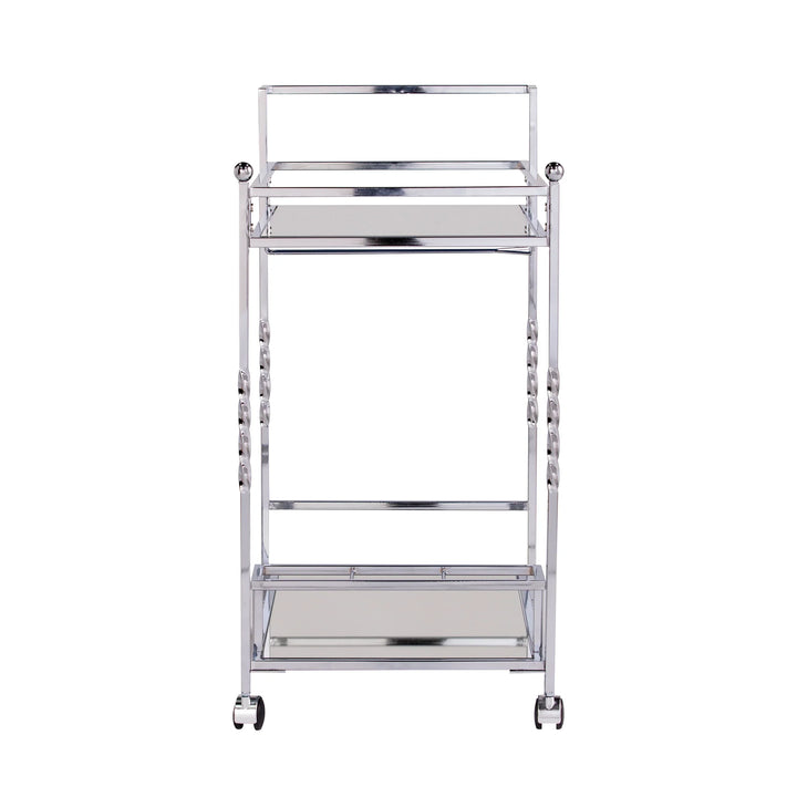 Ivers Metal Mirrored Bar Cart - Chrome - AmericanHomeFurniture