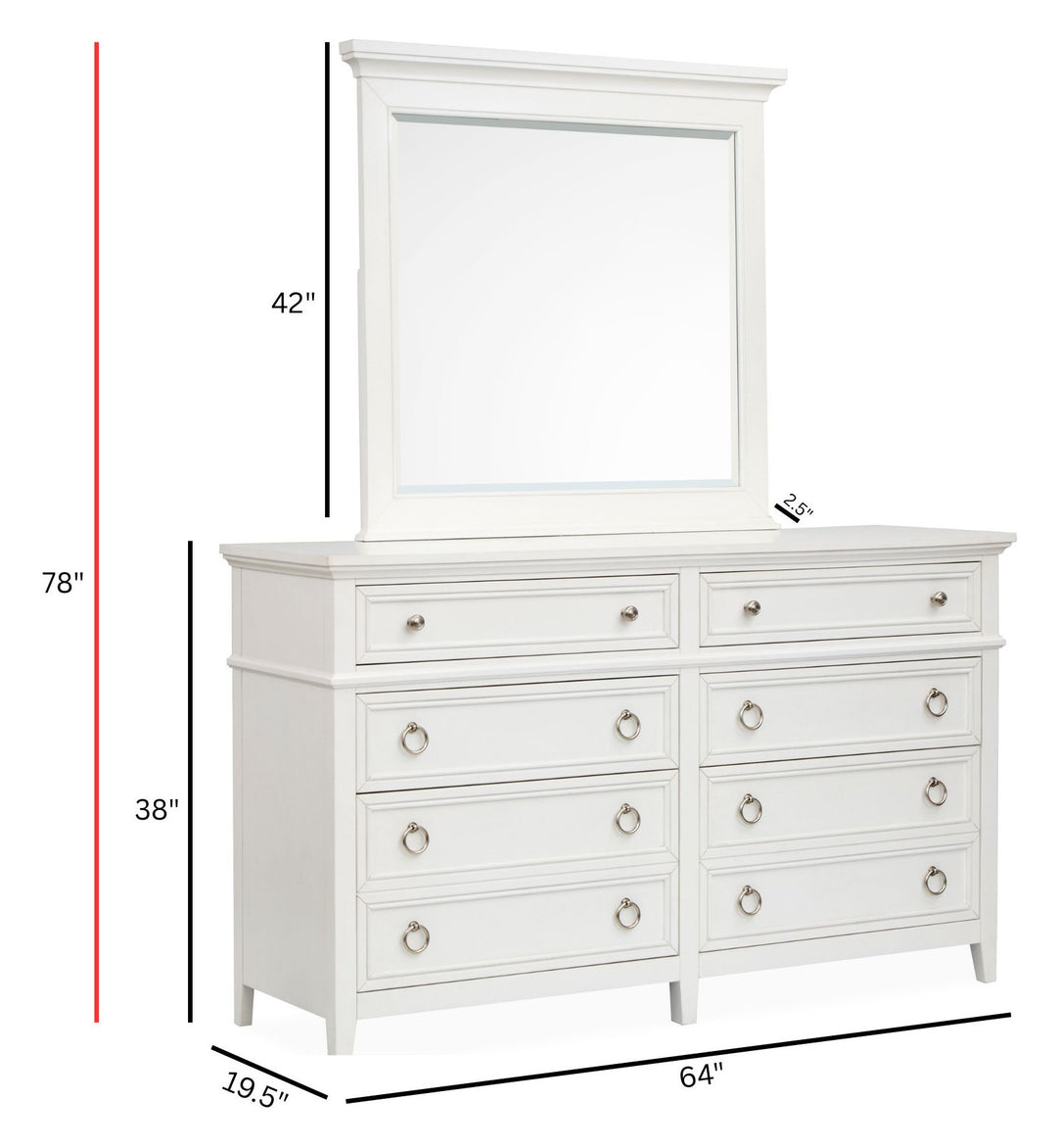 Juniper Hill Whisper White Double Drawer Dresser With Landscape Mirror - B6478-2240