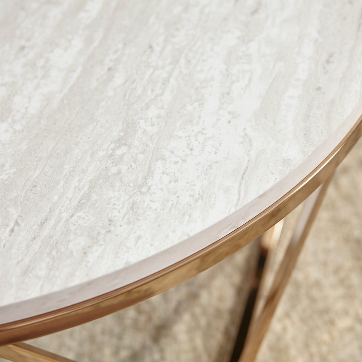 American Home Furniture | SEI Furniture - Luna Round Faux Stone Coffee Table - Champagne