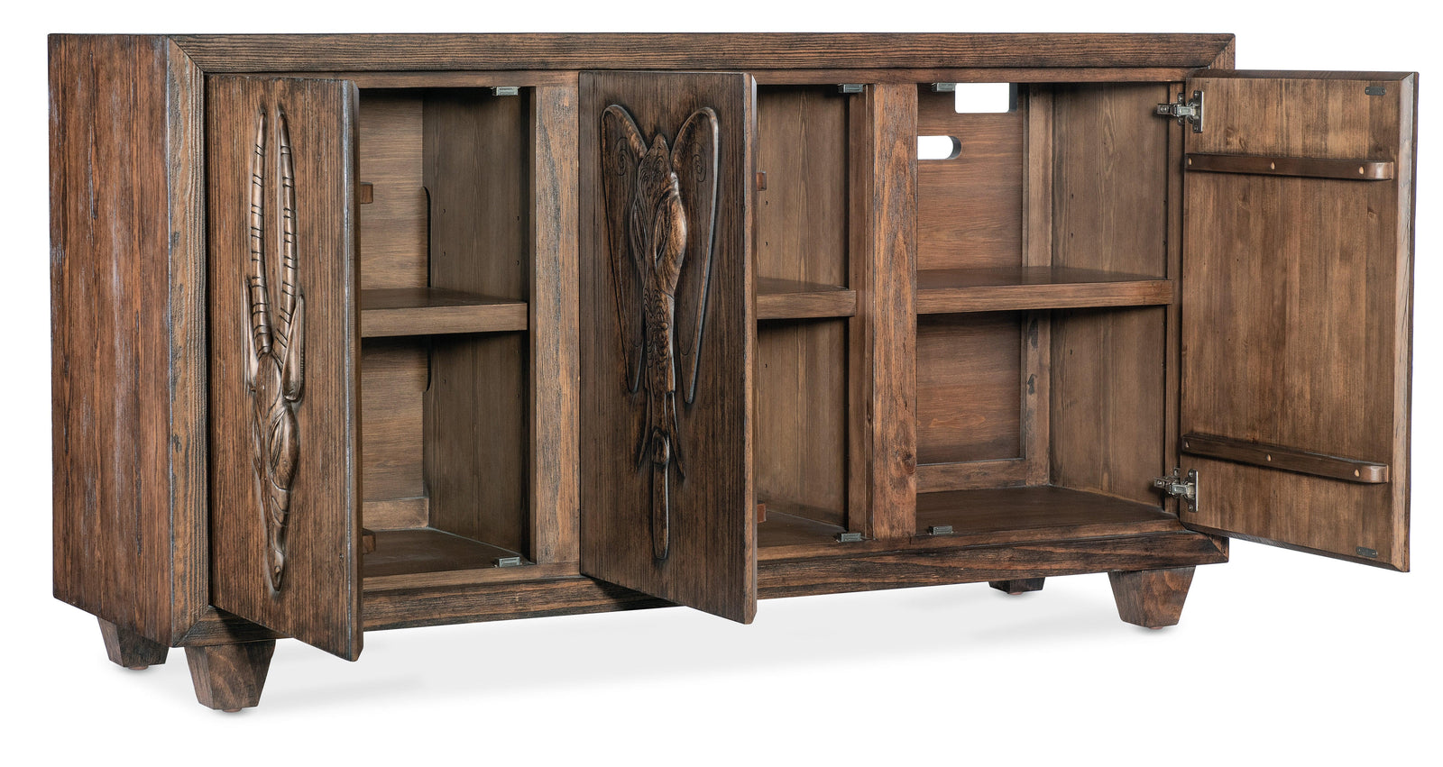 Medium wood finish with distressing/68''W x 20''L x 36''H