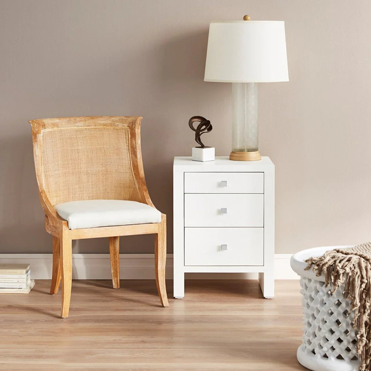 Villa and House Morgan Grasscloth 3-Drawer Side Table ACCENT TABLES